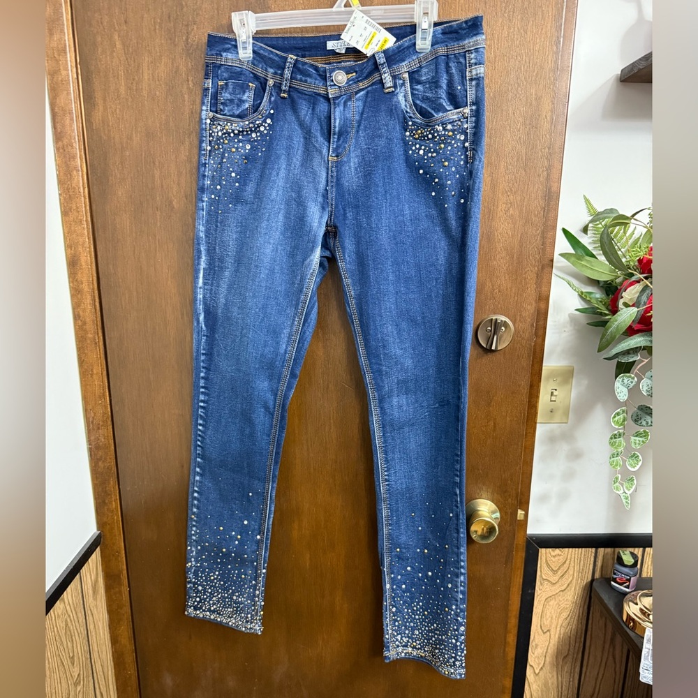 Blue Embellished Women's Jeans 10 - Picture 5 of 13
